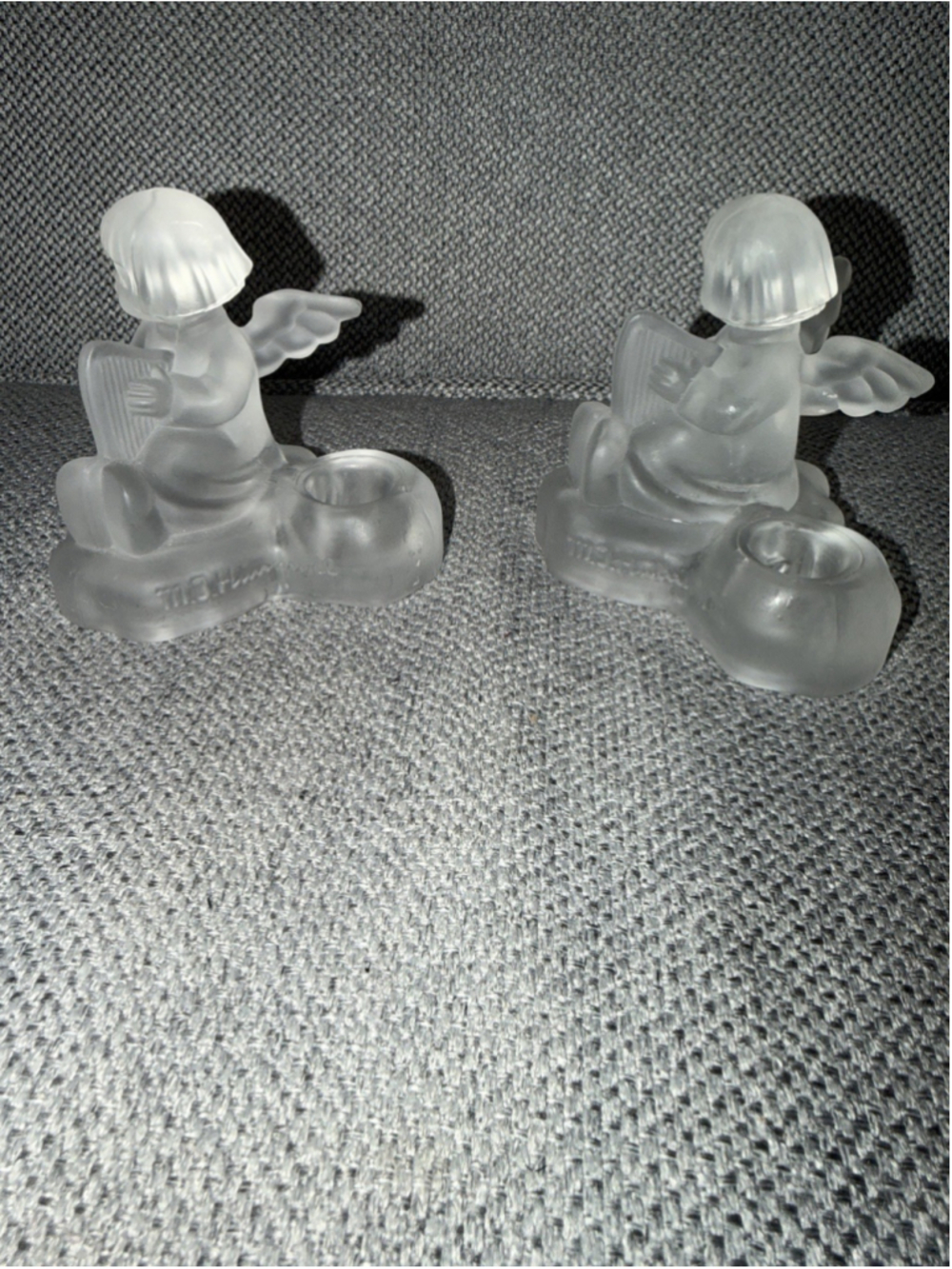 Pair Of 1995 Goebel M.J. Hummel Avon Collection Candle Holders Angel With Harp